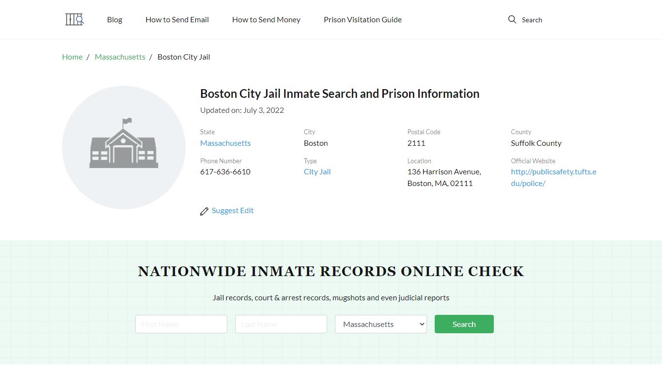 Boston City Jail Inmate Search, Visitation, Phone no ...